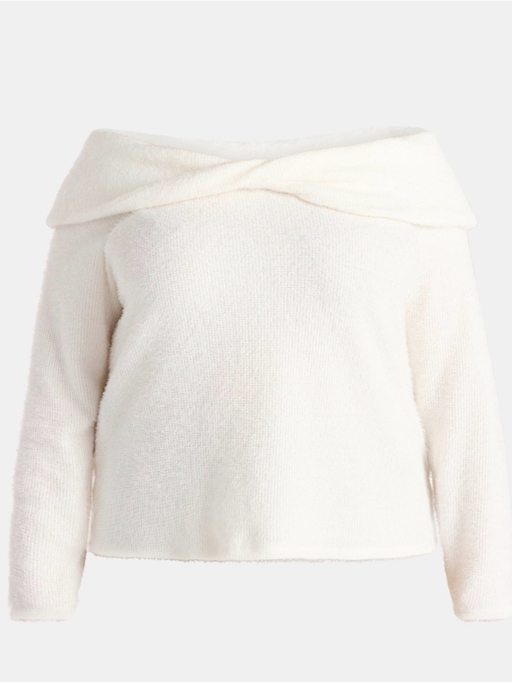 Terra & Sky Cream Off-the-Shoulder Fold-Over Sweater